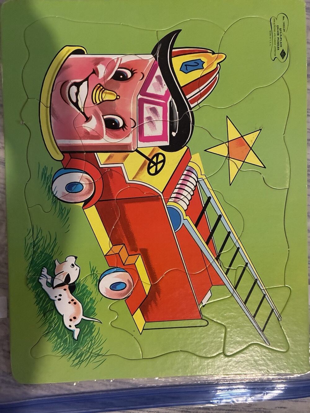 Vintage Playskool Wooden Fire Truck 15 Piece Puzzle